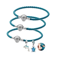 2020 new summer 925 sterling silver seashell clasp turquoise braided leather bracelet for women birthday fashion jewelry gift