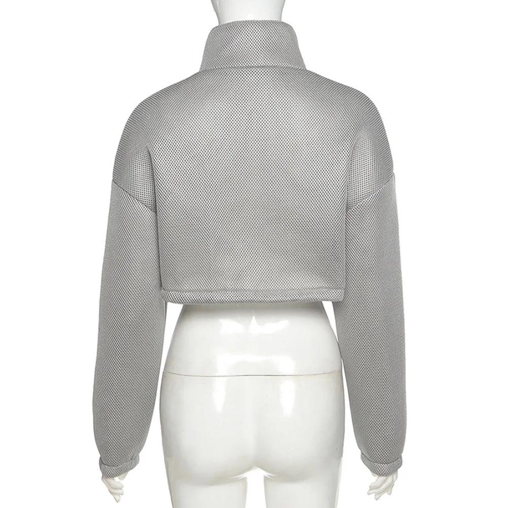 Куртка женская сетчатая в клетку трендовая водолазка на молнии укороченный