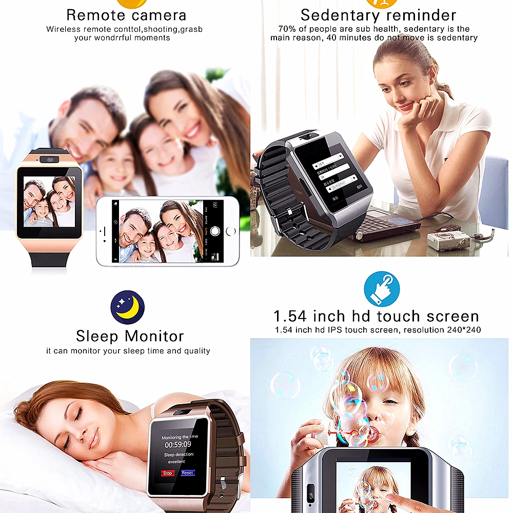 bluetooth smart watch dz09 support sim tf card camera wristwatch phone call smart watch for android ios support multi language free global shipping