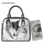 Женская наплечная сумка-тоут Twoheartsgirl, с принтом диких животных, волка, квадратная сумка