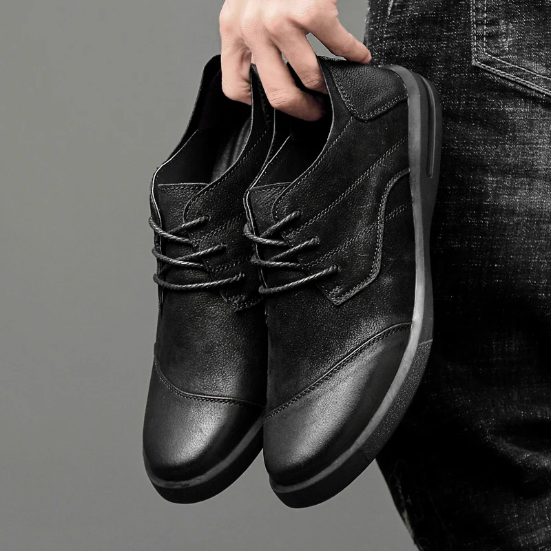 Fashion Genuine Leather winter Casual Shoes Quality lace up Men Handmade sewing Vintage Loafers Flats Sneakers shoes men o4 | Обувь