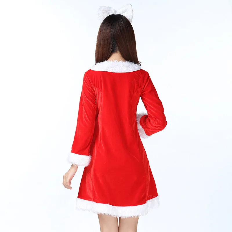 

Woman Festival Christmas Elf New Year Xmas Red Dress Girls Halloween Cosplay Costume Princess Party Role Play Make Up Outfit