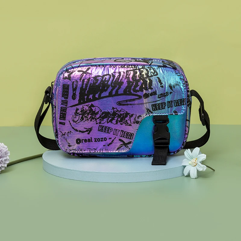 

BQ Graffiti Hip Hop Streetwear Gradient Colors Reflective Design Crossbody Messenger Sling Single Shoulder Women Chest Bag