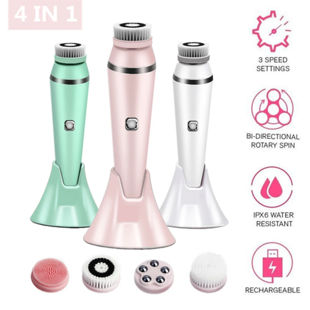 

Electric 4in1 Face Cleansing Brush Sonic Blackhead Exfoliating Silicone Face Cleaner Skin Tightening Massage Home Spa Skin Care