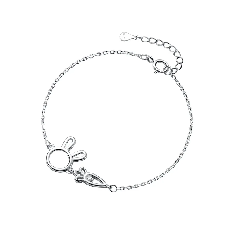 

925 Sterling Silver Simple Sweet Carrot & Rabbit Cute Bracelet For Daughter Kids Girls Fashion Jewelry Birthday Gifts