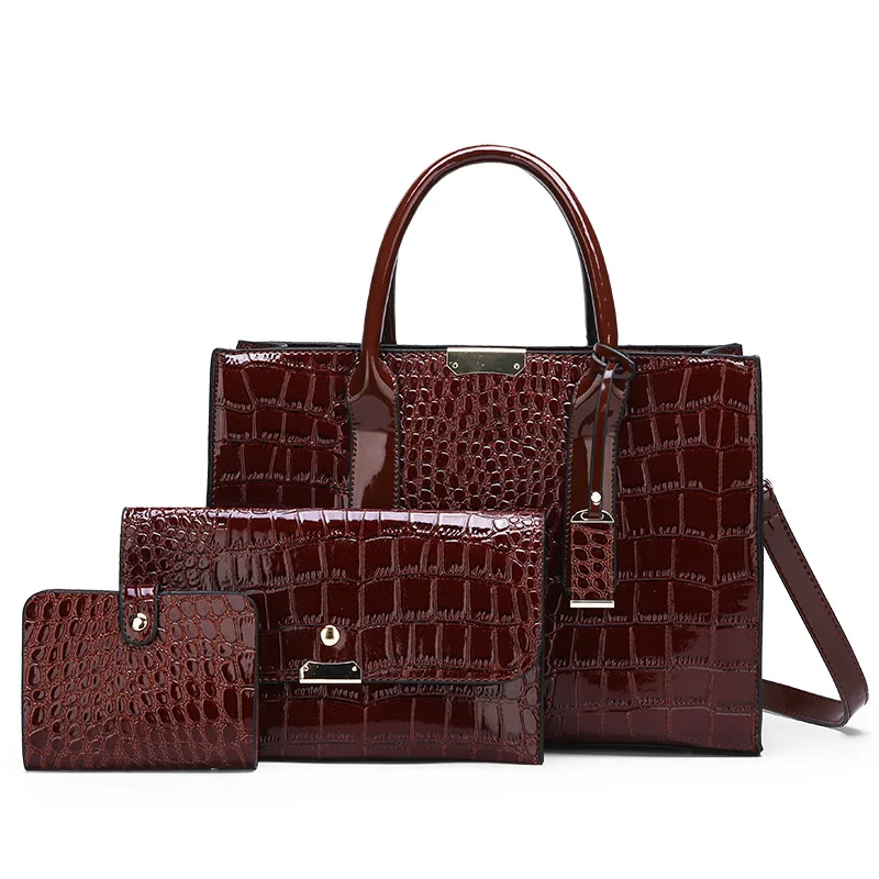 

fashion bag women new cross-border European and American crocodile-print one-shoulder bag mother bag three-piece set wholesale