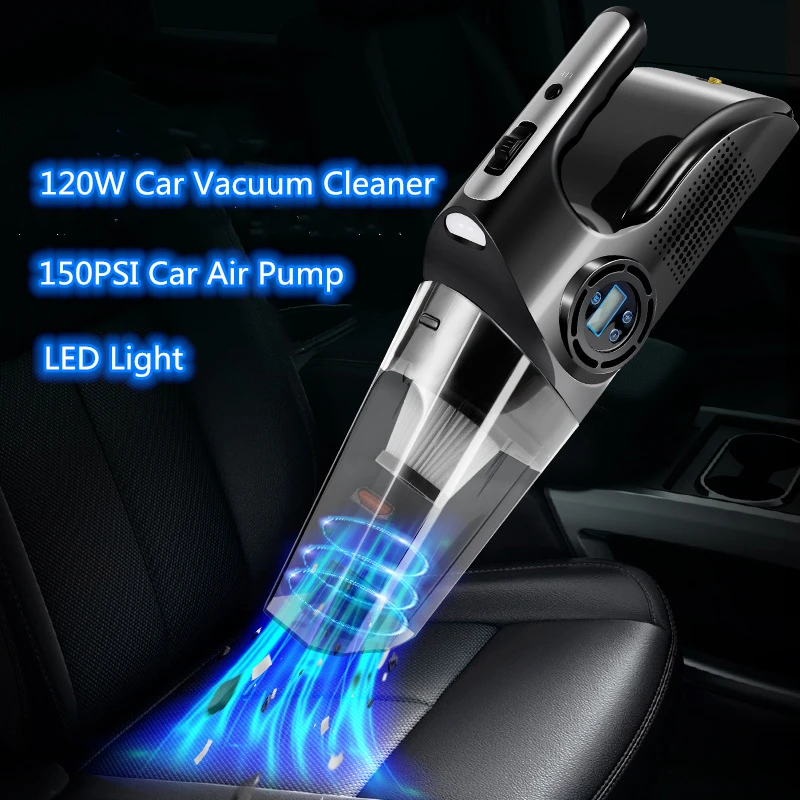

Portable 4 In 1 6000Pa Car Handheld Vacuum Cleaner Digital Display Air Pump Auto Tire Inflatable Pump With LED Air Compressor