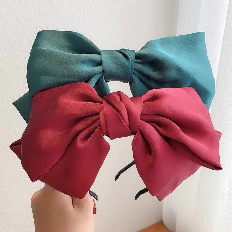 

Solid Satin Bowknot Hairband Women Big Bow Headband Teen Girls Hairband Bow Knotted Center Women Hair Accessories Head Band