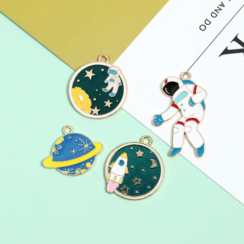 

10 BULK! OUTER SPACE Charms Aesthetic Celestial Galaxy Space Pendants in Gold "Astronaut" Charm for Women for Jewelry Making F3I