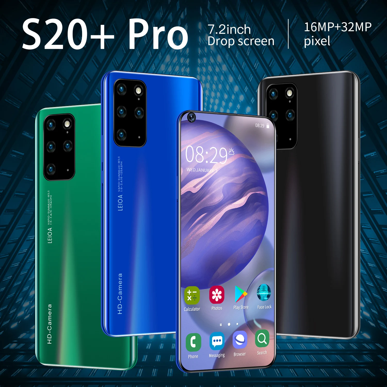 

2021Global Version S20+ Pro 7.2 Inch Smartphone 12+512GB 4K HD Screen 10 Core 5800mAh Support Fingerprint Unlock 4G 5G Cellphone