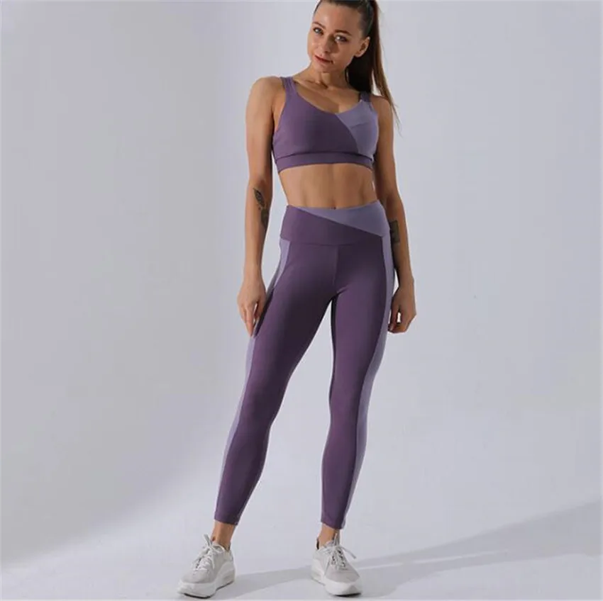 CB23 purple Комплект для йоги, спортивный костюм, женская спортивная одежда, одежда для спортзала, фитнеса, 2 предмета, спортивный бюстгальтер, бархатный лоскутный спортивный костюм - Цвет: CB23 purple