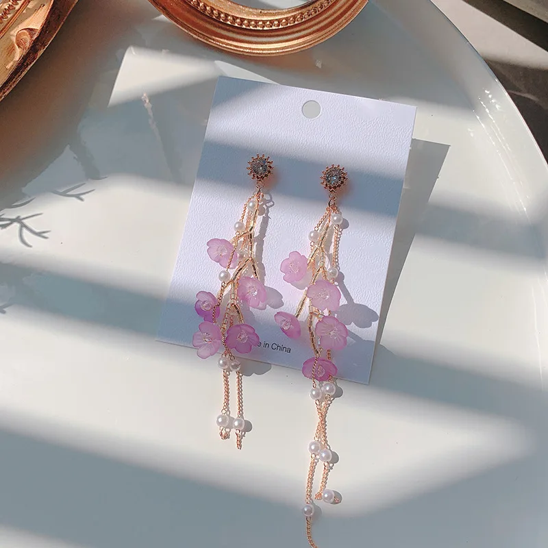 

New style purple tassel Women's earrings women French retro all-match butterfly Stud earrings 2020 popular female accessories