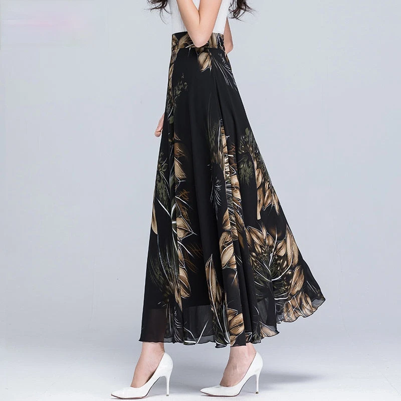 Женская шифоновая юбка с цветочным принтом летняя трапециевидная высокой талией
