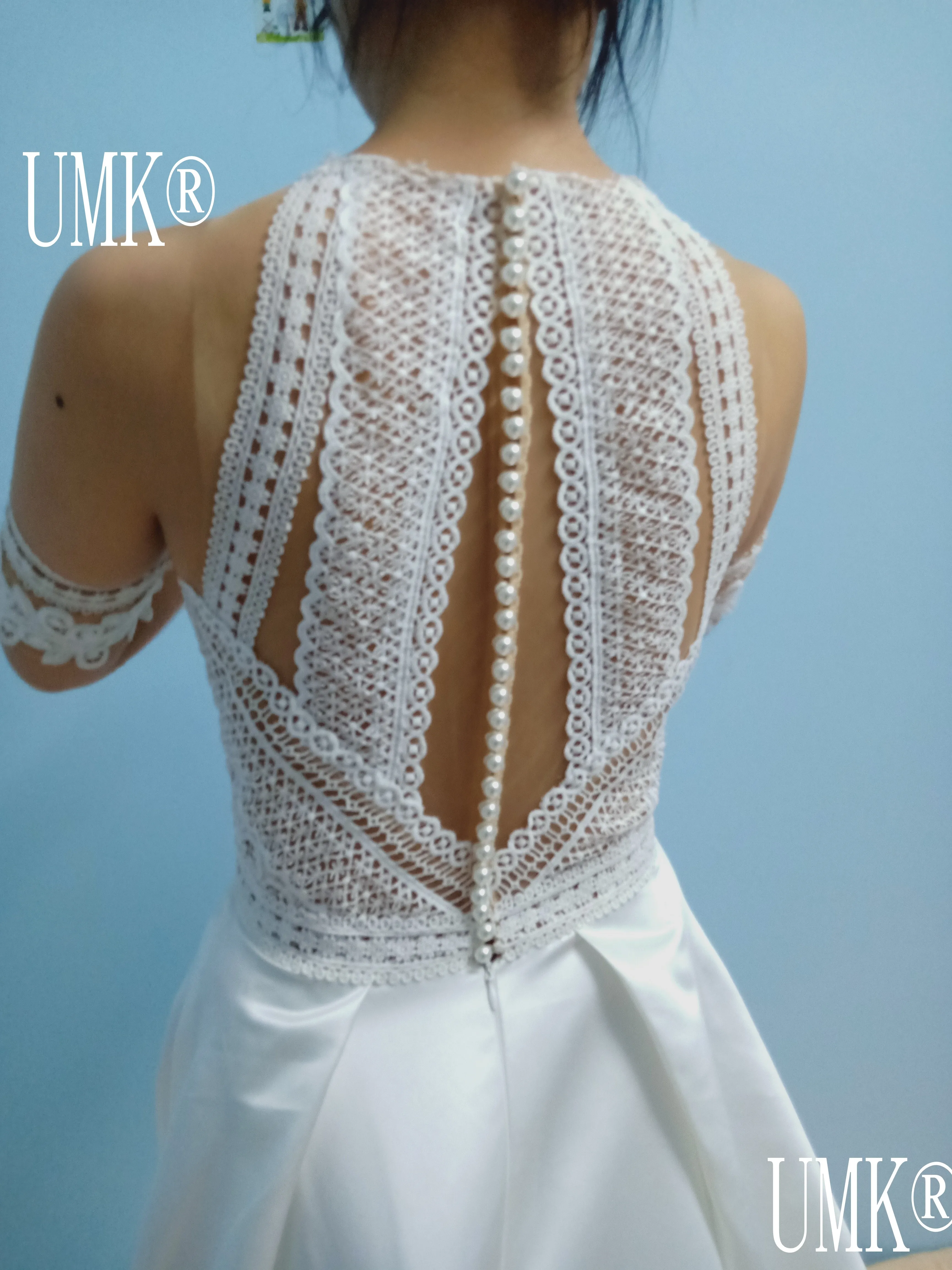 Атласное свадебное платье UMK в стиле бохо кружевное платье-трапеция со съемным