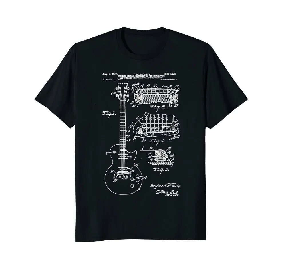 

2019 Fashion Funny Men T-shirt Guitar Patent Print 1955 - Vintage Patent Print Art Shirt Summer Tee Shirt