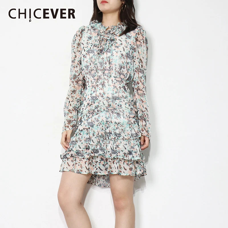 

Женское шифоновое платье CHICEVER, винтажное платье с v-образным вырезом и длинным рукавом, с высокой талией, осенняя одежда