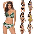 Бикини женское, однотонное, с высокой талией, с принтом, на шнуровке, с открытой спиной