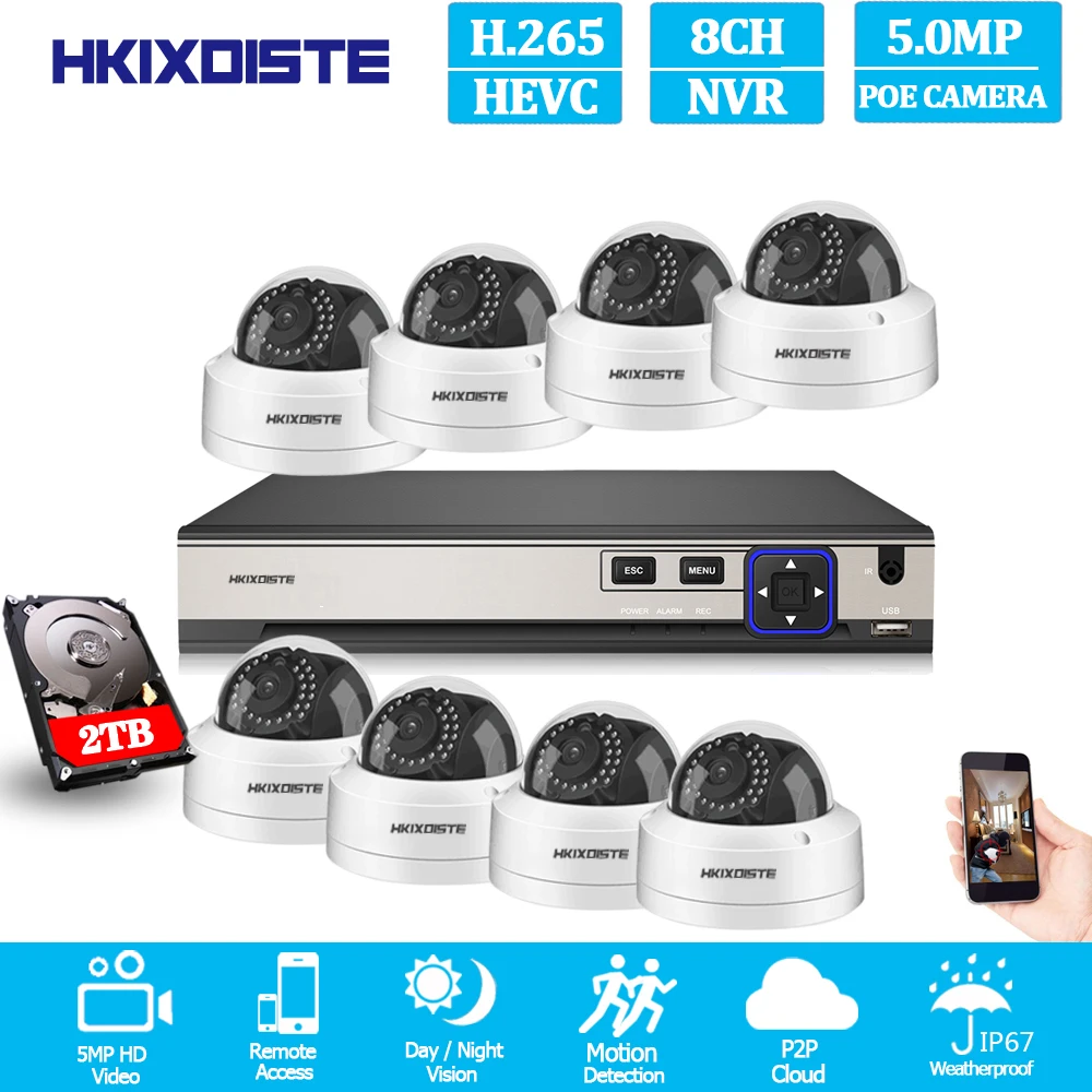 24 шт. Инфракрасные светодиоды 8CH 5.0MP POE NVR комплект безопасности IP камера CCTV Система комната/уличная купольная камера комплект видеонаблюдения