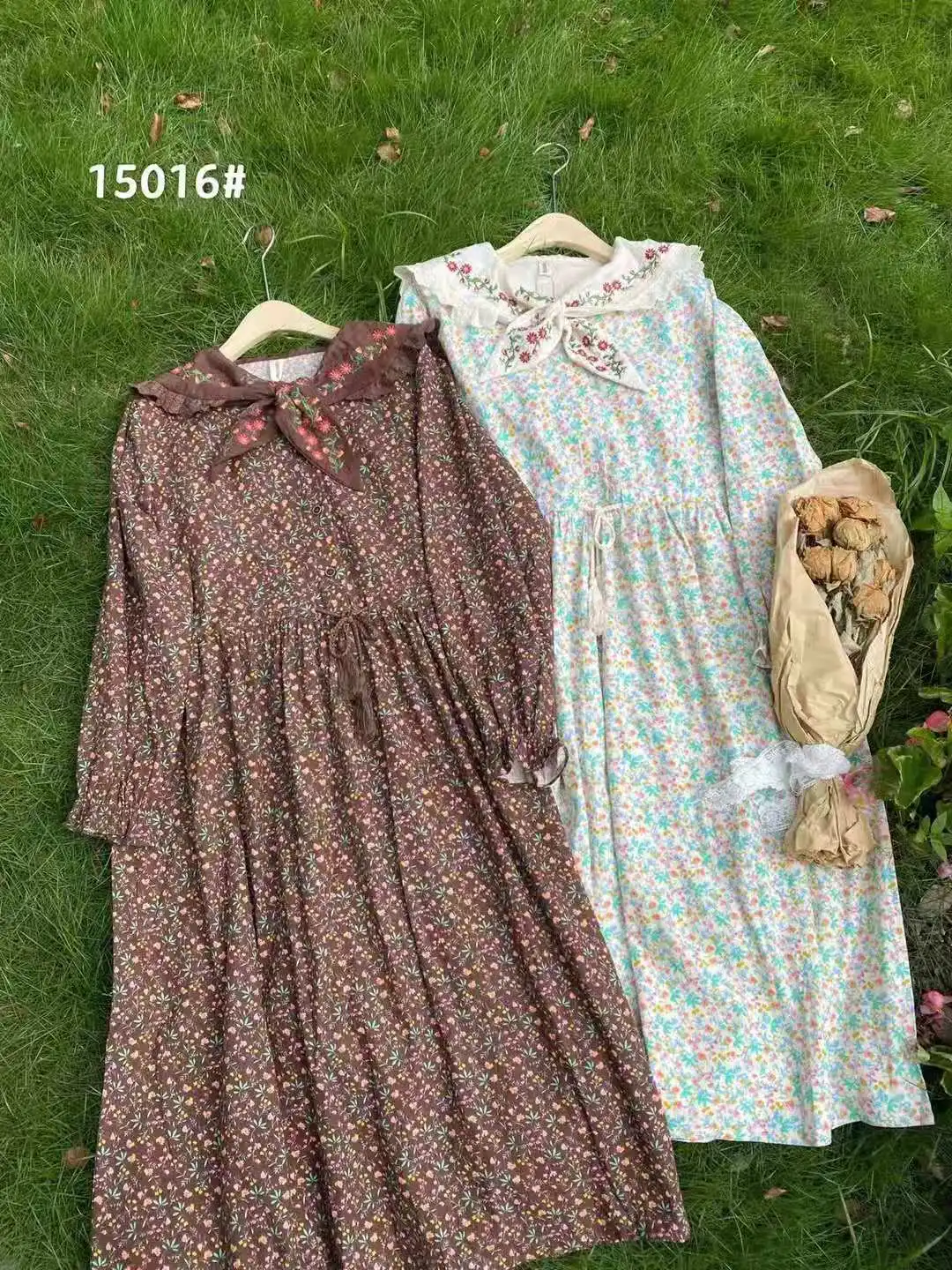 

Осень-зима 2021, новое Цветочное платье Mori Girl с длинным рукавом и отложным воротником, маленькое изящное платье в академическом стиле, 15016