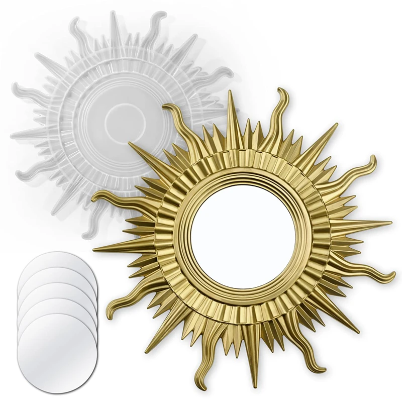 

Floridliving Sun Mirror Silicone Resin Mold with 5 Mirror DIY Handicraft Wall Hanging Accessaries Bathroom Home Decorations