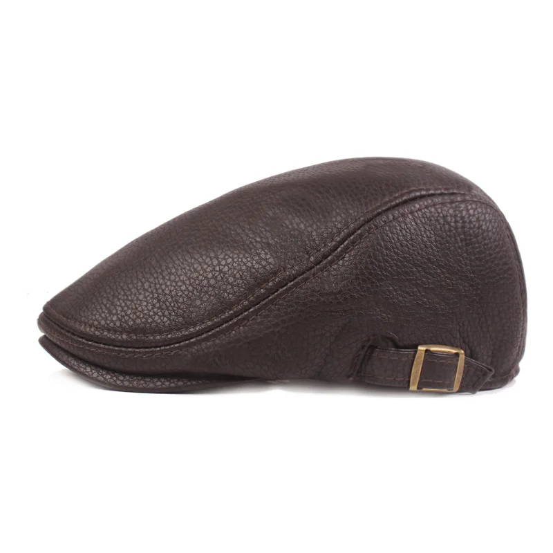 XdanqinX Men's PU Leather Berets Winter Simple Fashion Imitation Leather Tongue Cap Middle-aged Elderly Warm Winter Hat Dad Hats