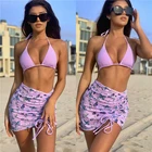 2021 Мода для женщин, комплект из трех предметов бикини с ремешками с принтом бабочки со шнуровкой летние пляжные купальники наряды Семейные комплекты Mae e filha