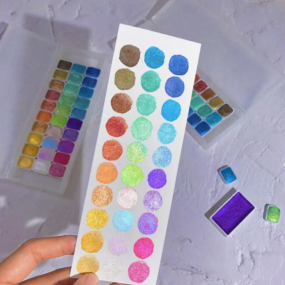 

30 Color/set Of Pearlescent Watercolor Paint Sub-packed Handmade Glitter Drawing Milky Nail Art Diamond White J7S8