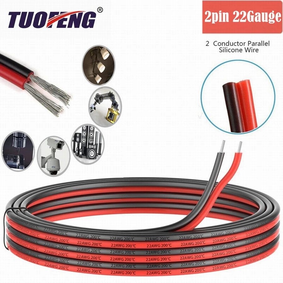 

2pin Extension Cable Wire Cord 22awg Silicone Electrical Wire Cables 2 Conductor Parallel Wire line Soft Strands Tinned copper
