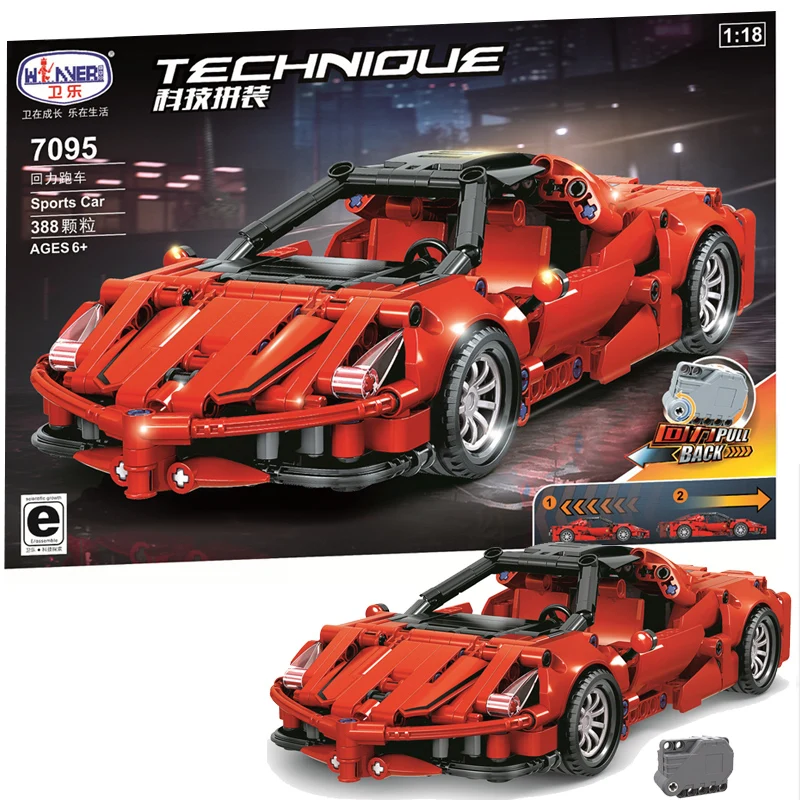 

MOC City Pull Back Sports Red Car 388pcs High-tech Creator Model Building Blocks Bricks Toys For boys Christmas Gifts juguete