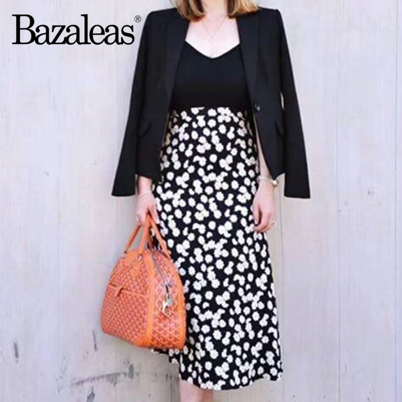 Bazaleas Высокая талия faldas mujer moda 2019 шикарная юбка в клетку с бантом принтом