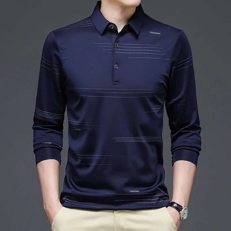 

Модный лоскутный Полосатый Топ с длинным рукавом, мужская повседневная рубашка-поло на молнии с лацканами в стиле ретро, повседневная мужск...