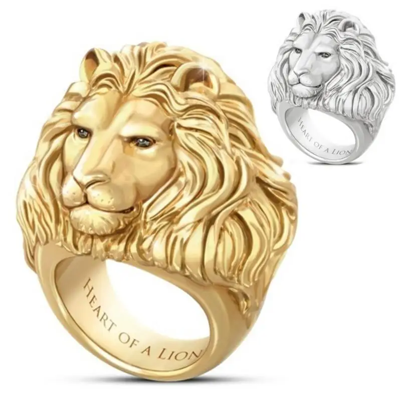 

Punk style lion head personality ring men's gold-plated popular exaggerated ring wedding engagement ring jewelry size 7-12