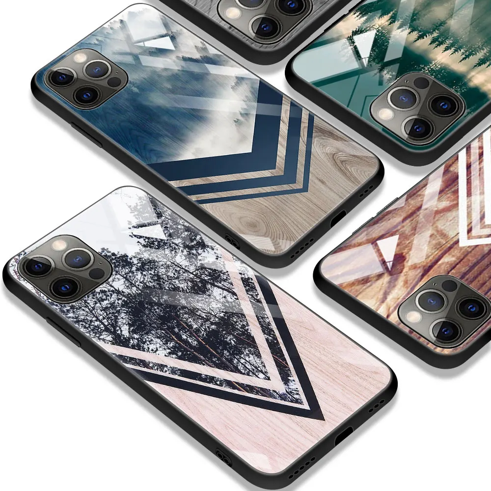

Forest Geometry Wood Nature Capa For Apple iPhone 11 13 12 Pro Case X XR XS Max 7 8 Plus 6 6S Tempered Glass Phone Cover 13mini