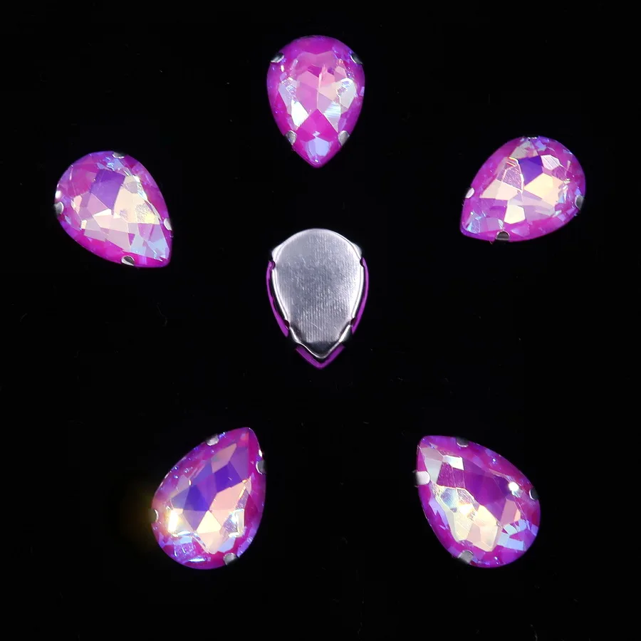 A36 Purple AB Серебряные когти настройки 7x10 10x14 13x18 мм желе конфеты и AB цвета стекло кристалл капли пришить стразы свадебное платье diy отделка - Цвет: A36 Purple AB