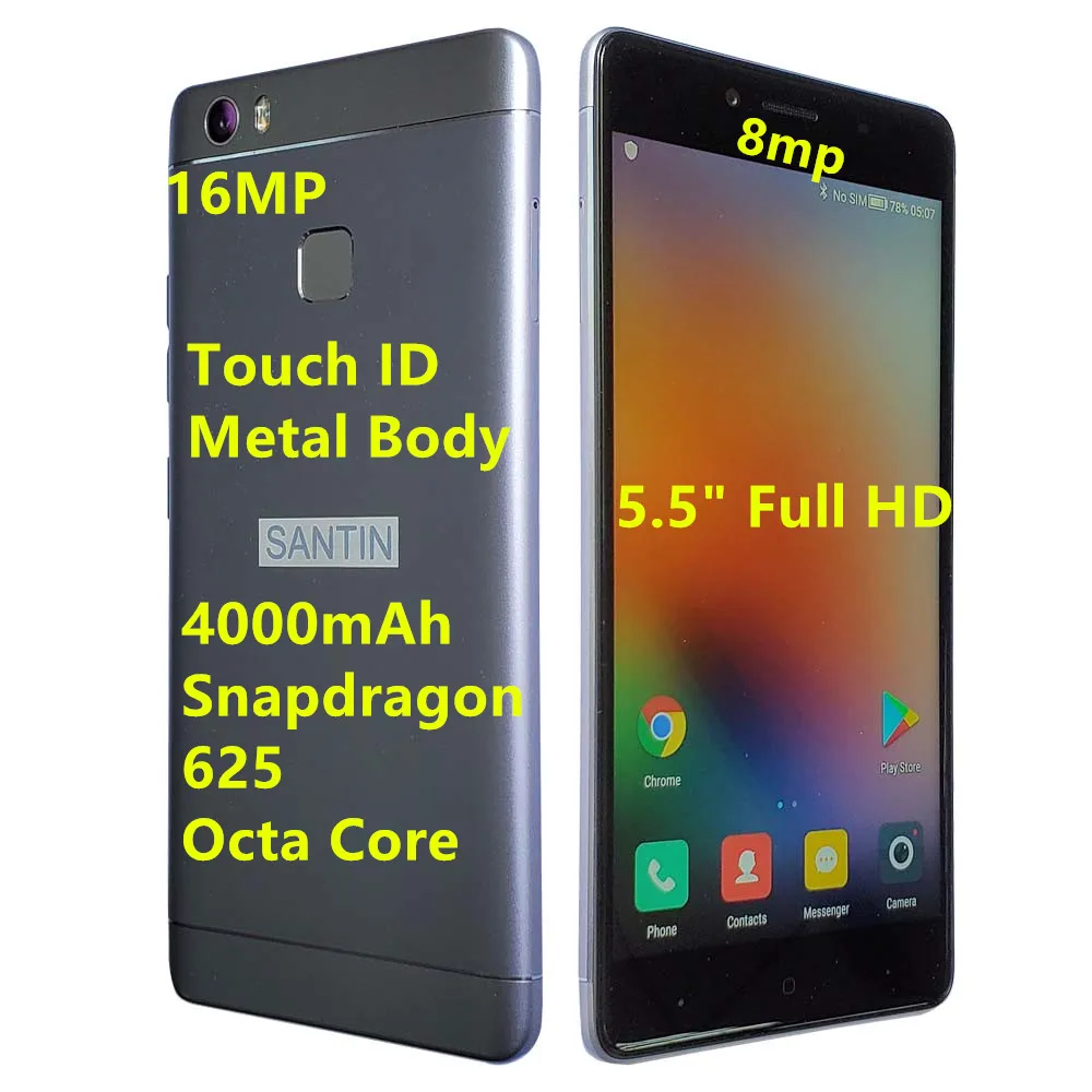 4000 мАч металлический корпус SANTIN ACE PRO Snapdragon 625 5," Full HD 4 Гб ram 64 Гб rom 16 МП Octa CoreSmartphone 4G LTE телефон S5 K520