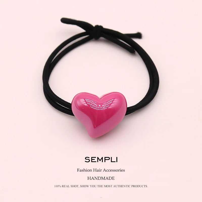 Rose Red Sempli 7 карамельных цветов Смола Любовь Сердце нейлон высокая эластичность Резиновая лента Детская повязка для волос повязка на голову аксессуары для скручивания - Цвет: Rose Red