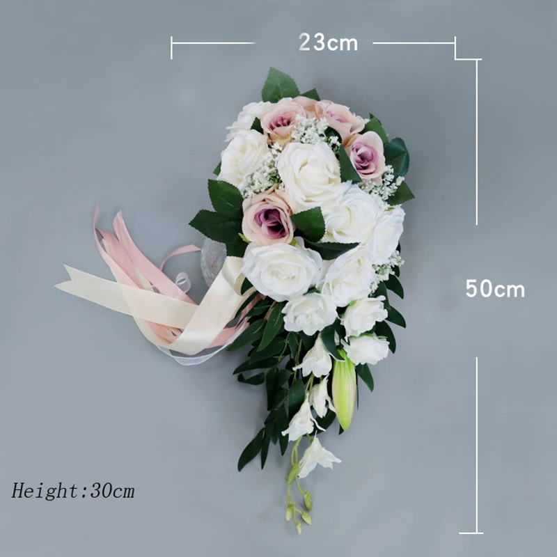 Водопад Свадебный букет невесты Искусственные цветы из шелка розы Букет DIY - Фото №1