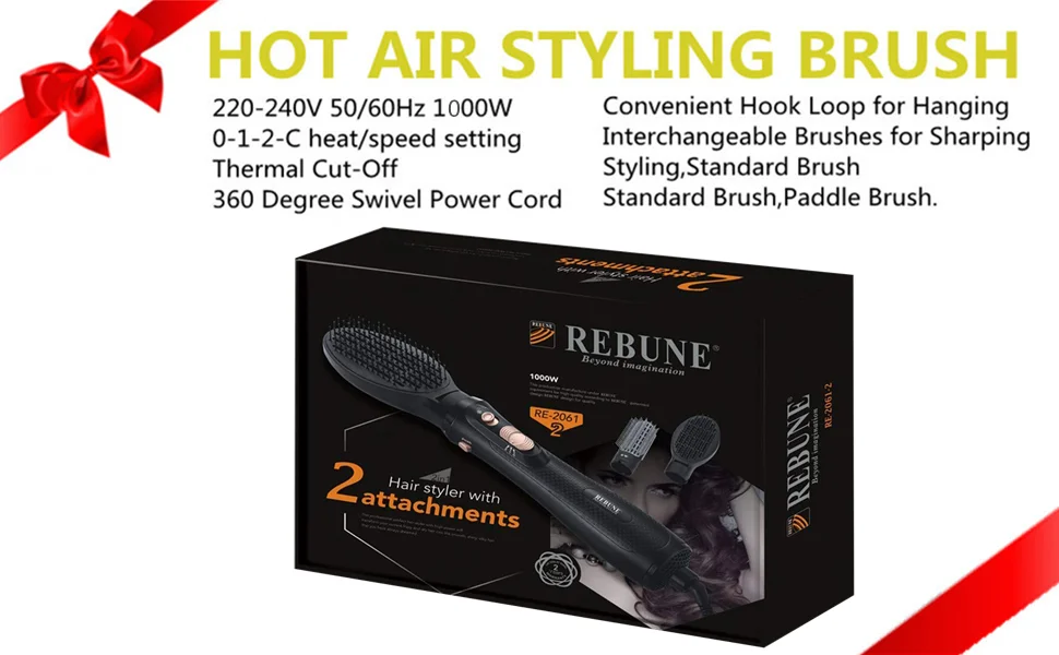 REBUNE hair styler1000 Вт фен RE-2061-2 выпрямитель для волос и бигуди конусная щетка