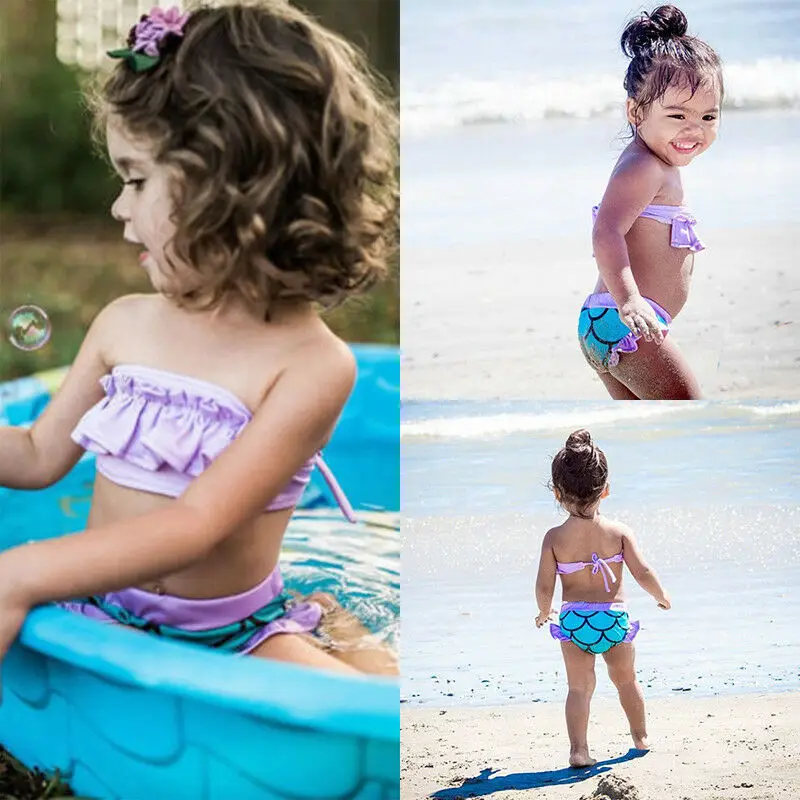 Купальный костюм Русалочки для маленьких девочек без бретелек с оборками