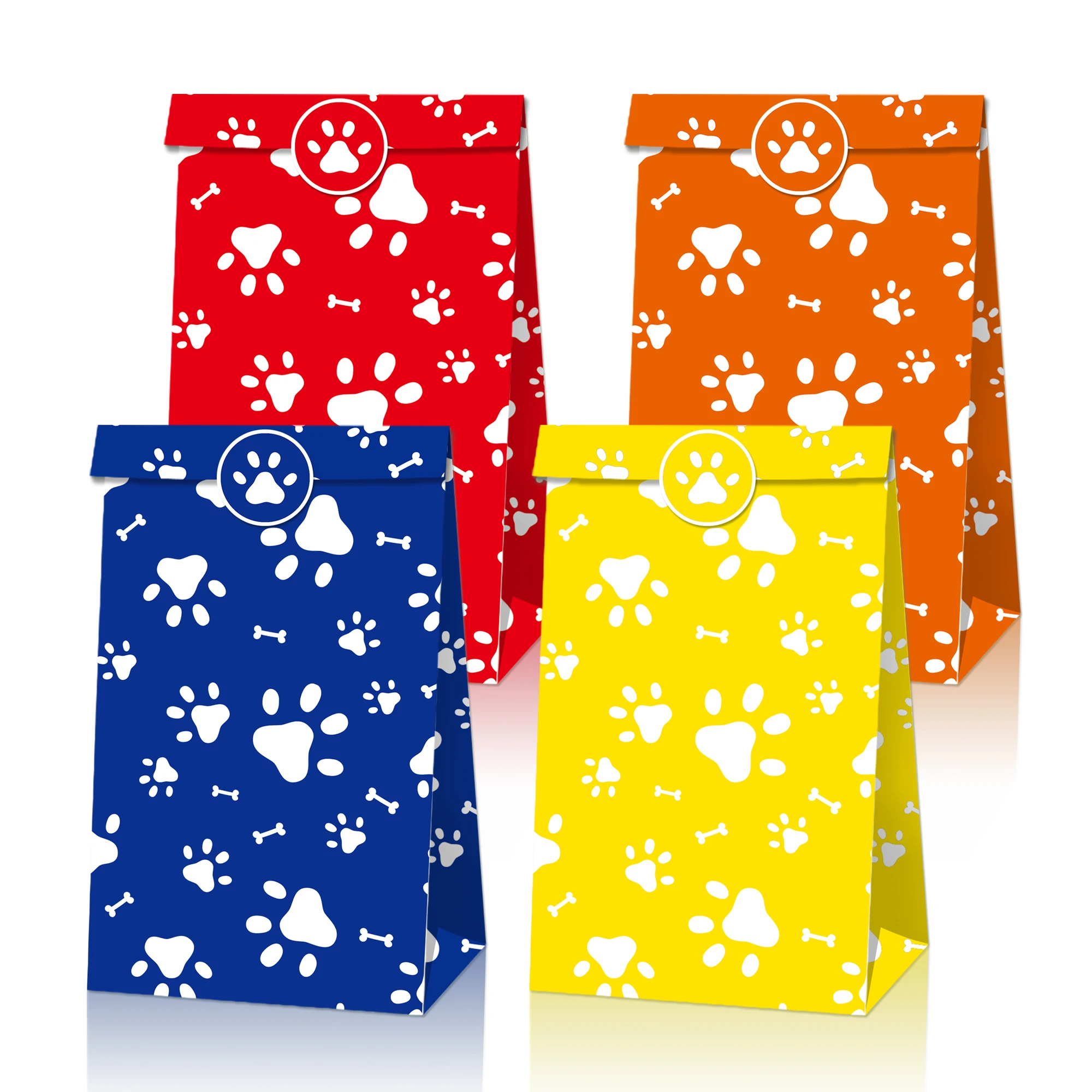 12pcs Cartoon Home Pet Animals Dog Paw Print Party Tableware Paper Gift Candy Bags Baby Shower Kids Happy Birthday Party Favors