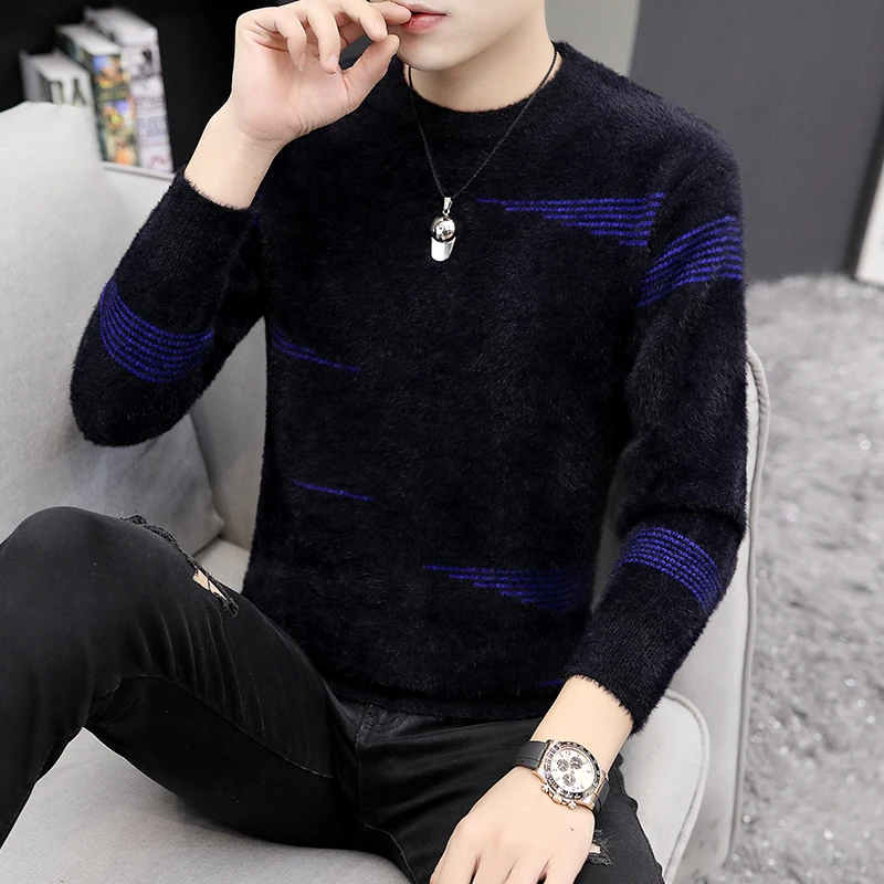 Мужской кашемировый свитер пуловер с высоким воротом и круглым вырезом