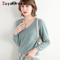 suyadream 2021 winter 100wool v neck pullovers 2021 fall winter plain sweaters for woman pink blue