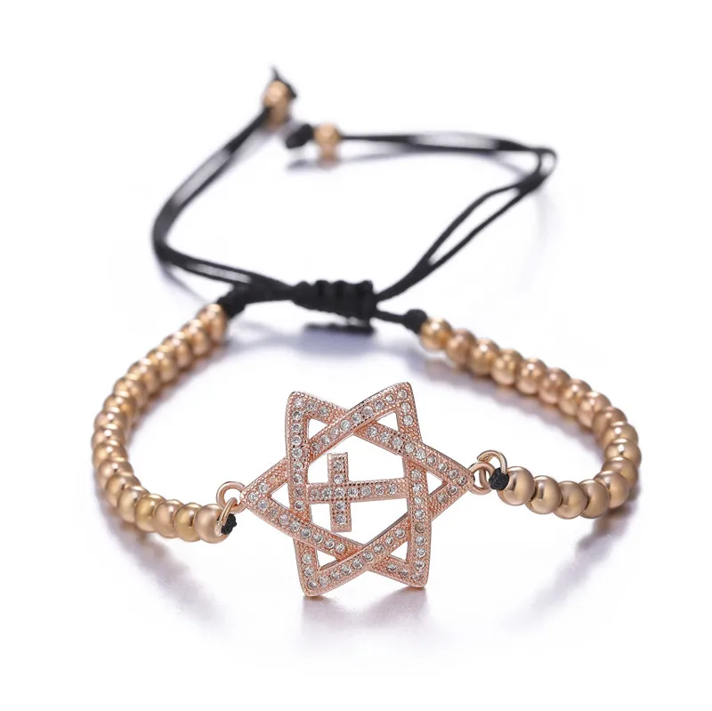 Rose Gold DIY ремесло ювелирные изделия браслеты с подвесками микро проложить Циркон звезда браслеты со звездой Давида для женщин девушек Регулируемая цепочка иудаизм браслеты - Окраска металла: Rose Gold
