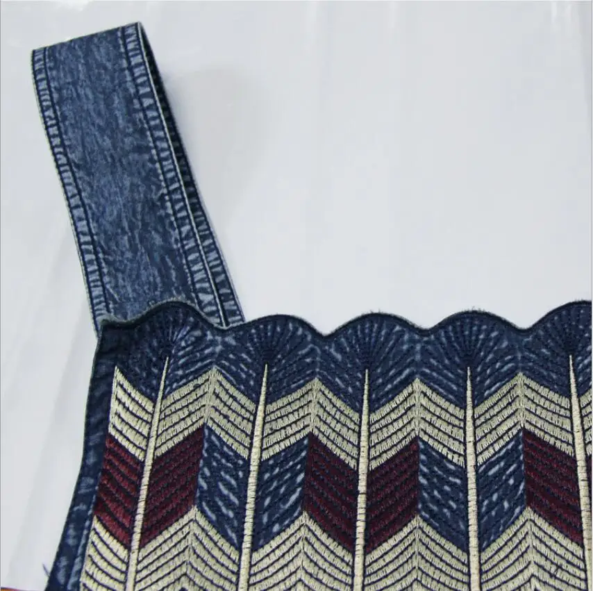

Fashion Women's 2020 Spring New Style Strap Denim Dress Vintage Embroidered Big Swing Blue Denim Dress Vestidos