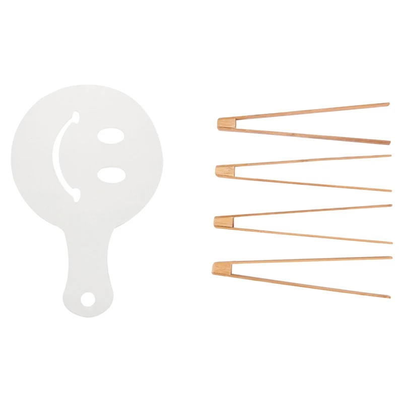 

1 Set Frosted Transparent Coffee Decorating Template Art Stencils & 4 Pcs 12 Inch Toast Tongs, Bamboo Toast Tongs