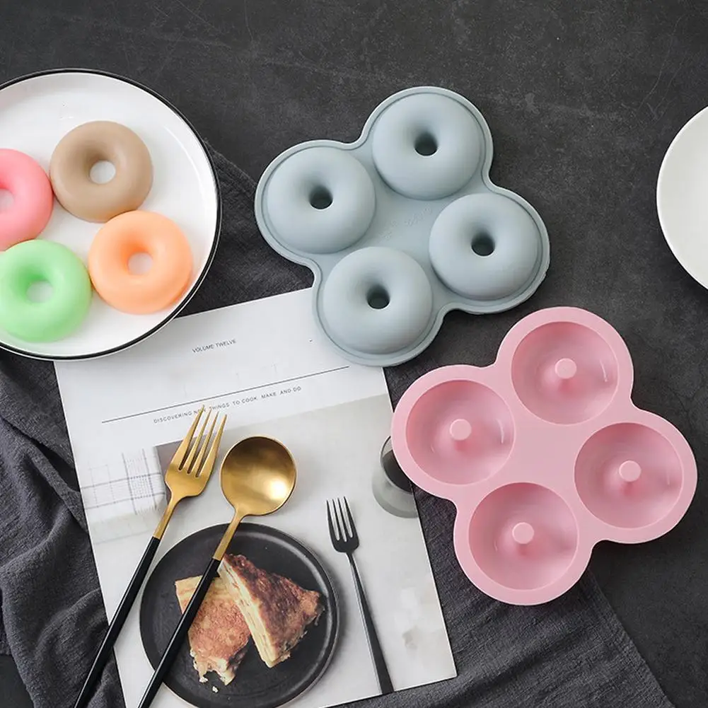 

4 Cavity Donut Creative Cake Silicone Mold Home Kitchen Bakeware Tools Baking Silicone Moulds Tray Molds Cooking Cake Bake J2E7