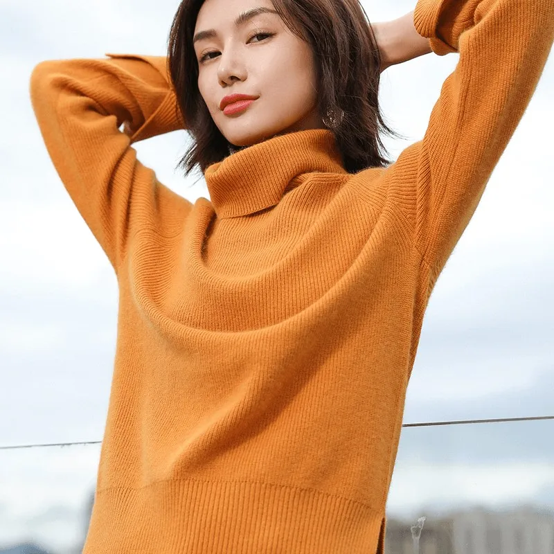 

Sweater Ms. Knitting Cashmere High Neck Sweater Autumn Winter Warm Long Sleeve Solid Color Loose Sexy Women's Pullover Sweater