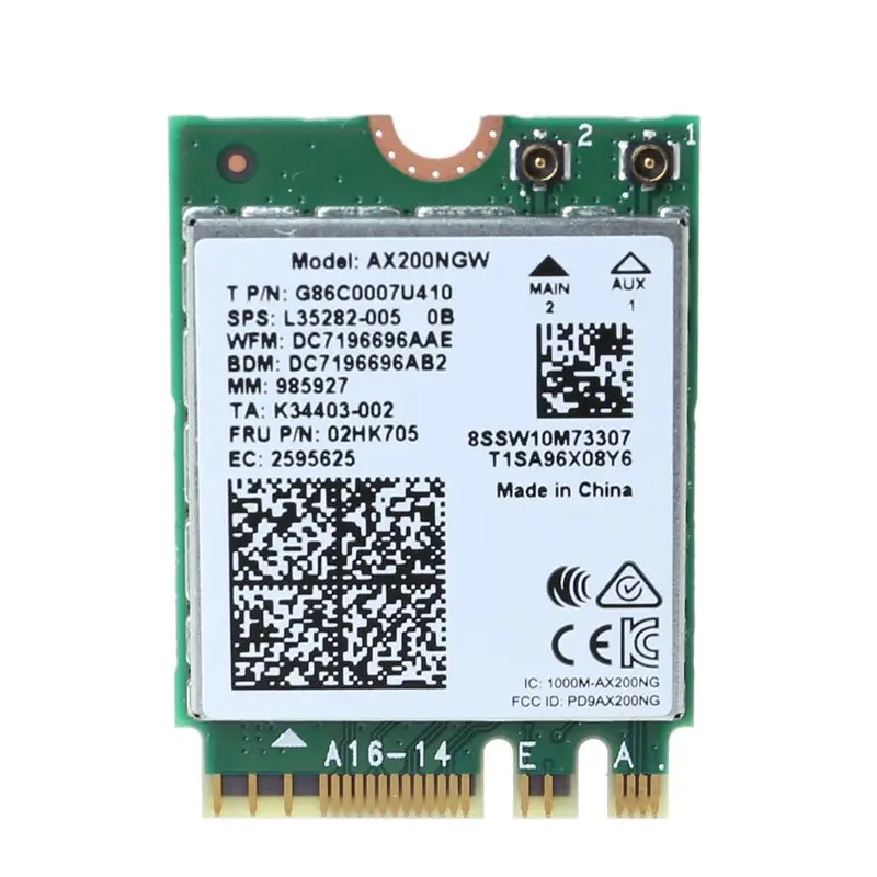 

Dual Band 2400Mbps Wireless AX200NGW NGFF M.2 Bluetooth 5.0 Wifi Card 2.4G/5G 802.11ac/ax for In-tel AX200 Adapter