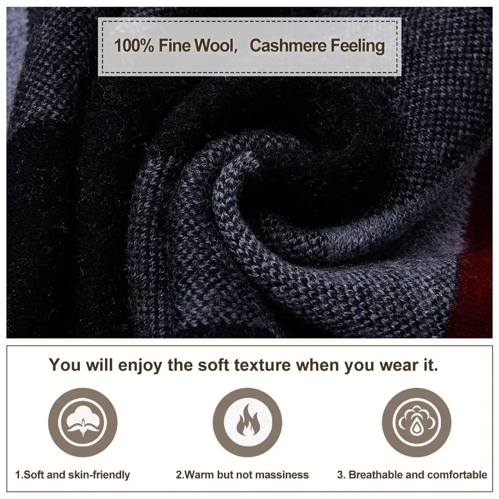 

Men Winter Cashmere Scarf Soft Warm - Long Cotton Scarves