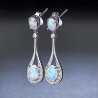 classic white opal long tassel drop earring fashion silver color water dangle earring for women best gift statement jewelry